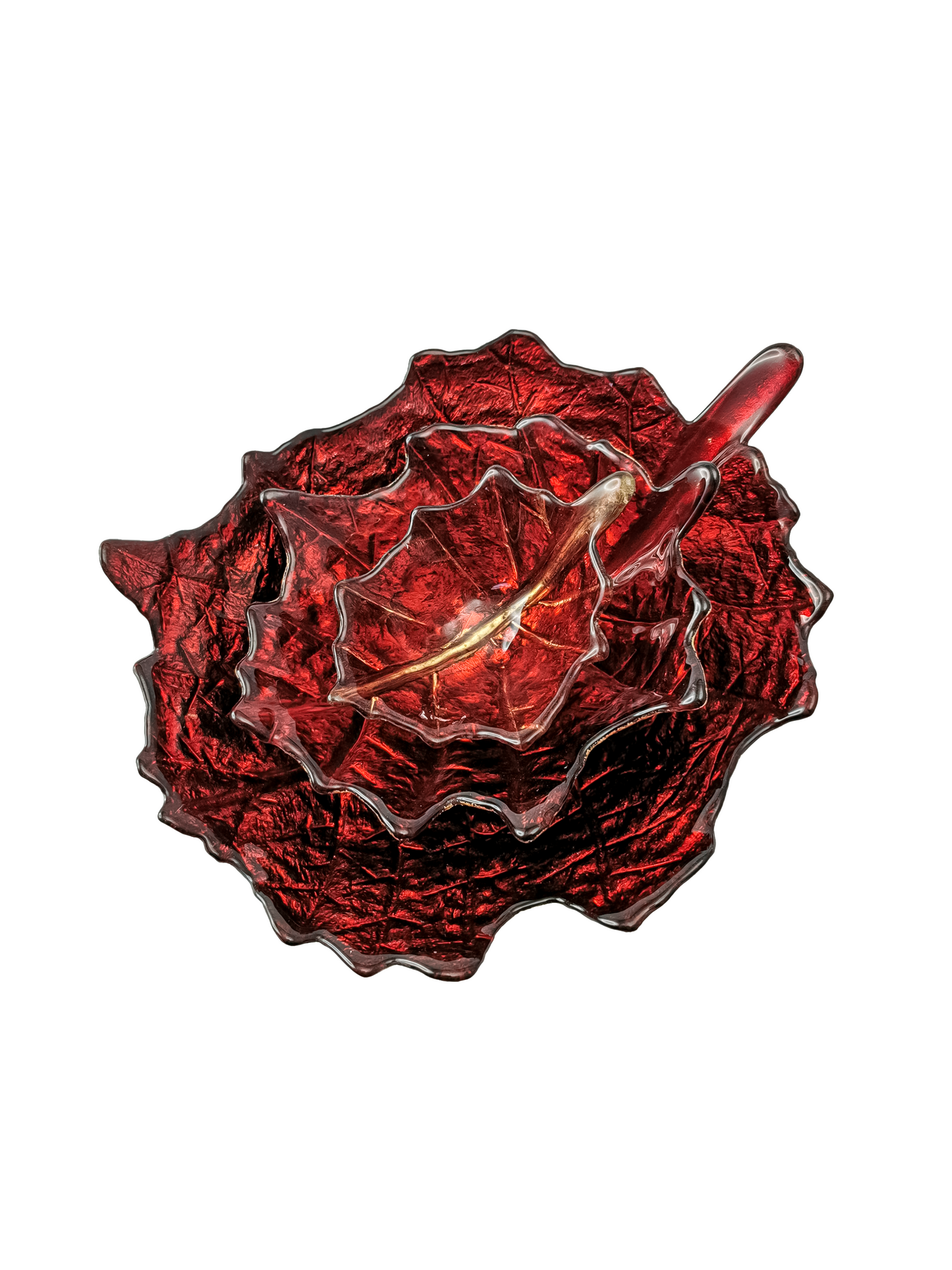 Vintage Ruby Red Glass Leaf Shaped Plate/ Tray/ Dish - Small - Gifts by Art Tree