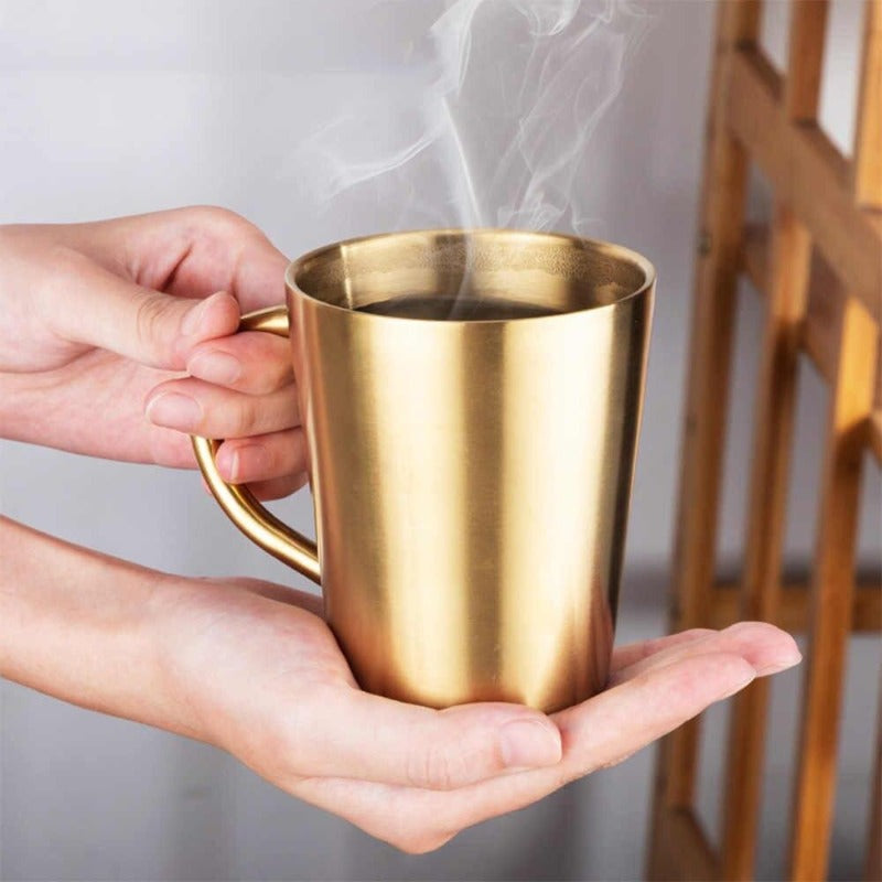 BELO Coffee Mug - Funnel Shaped Double Wall 304 Stainless Steel Coffee Mug - Gold - Gifts by Art Tree