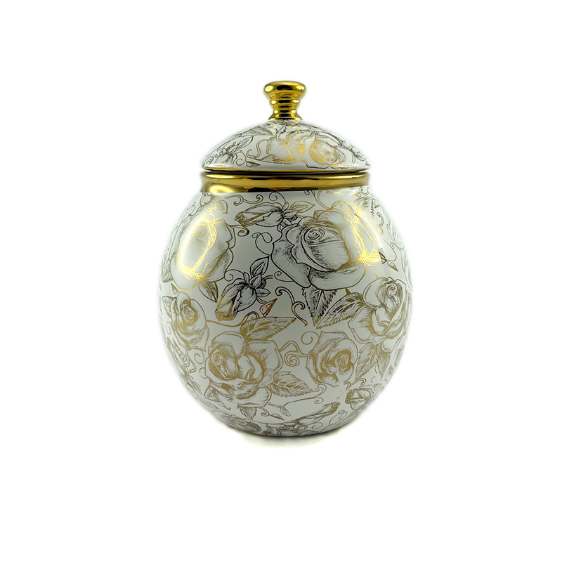Floral Ceramic Jar w/ Gold Rim (L) - Gifts by Art Tree