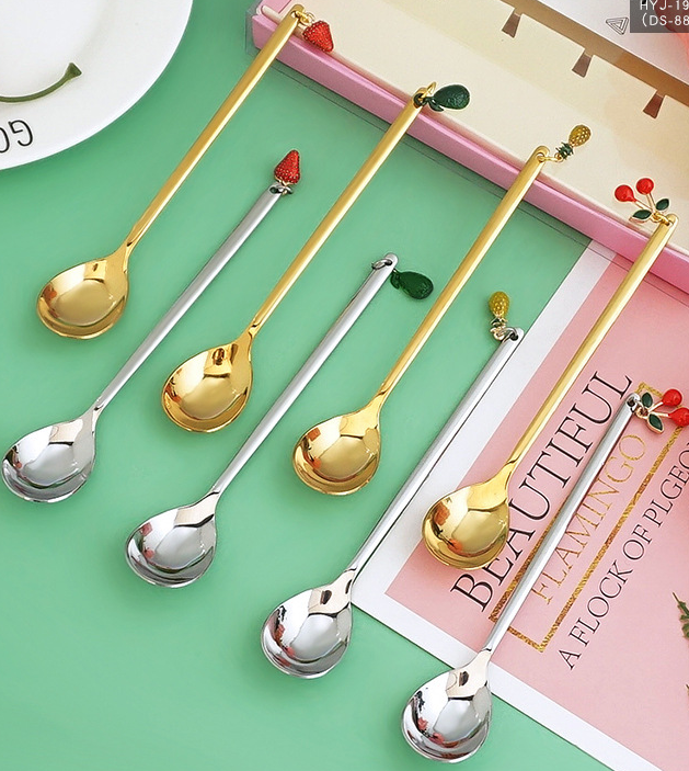 Fruity Dessert Fork & Spoon Set - Gold - Gifts by Art Tree