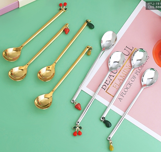 Fruity Dessert Fork & Spoon Set - Gold - Gifts by Art Tree