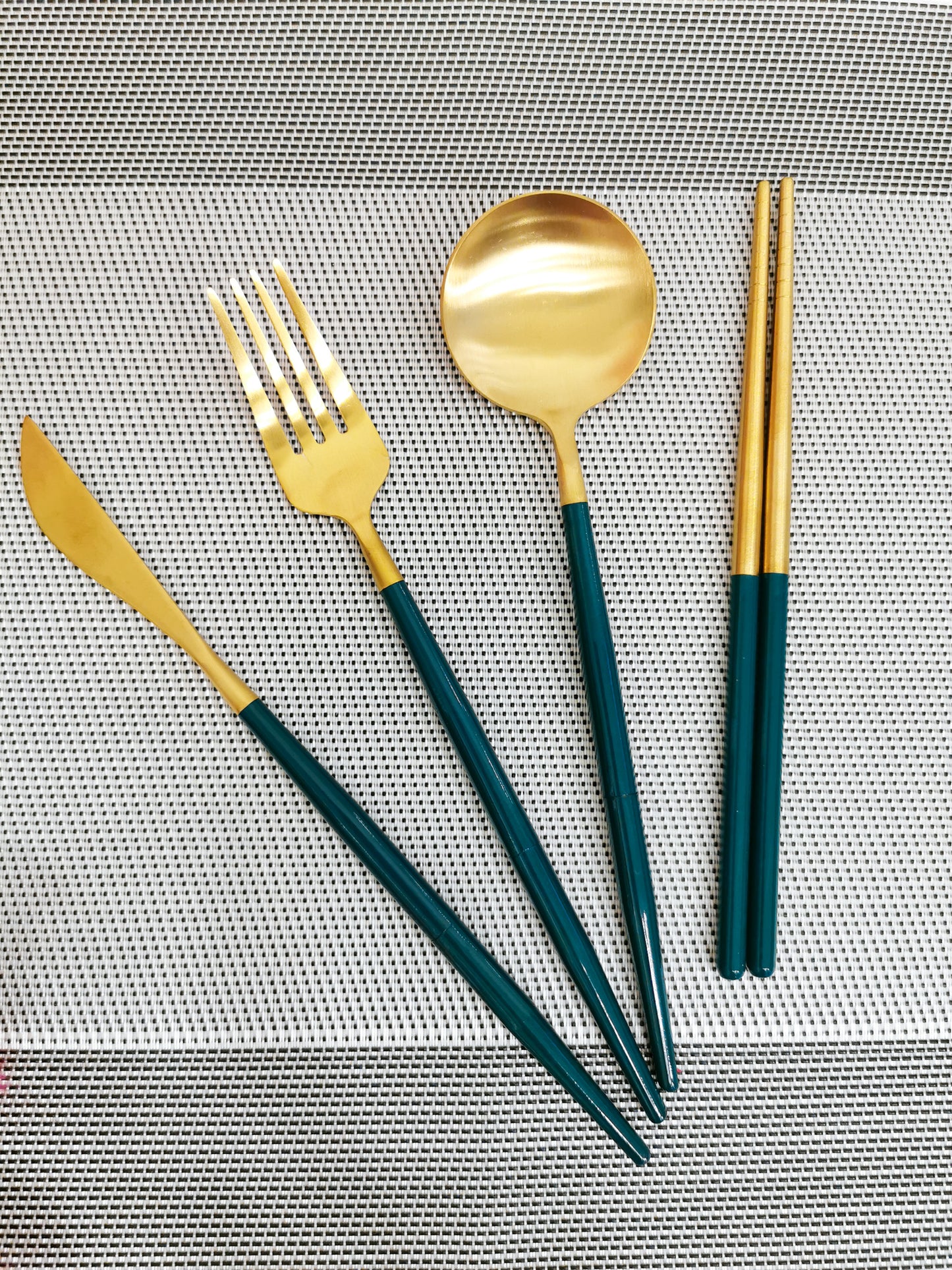 Stainless Steel Foldable Cutlery Set - Gold Green - Gifts by Art Tree