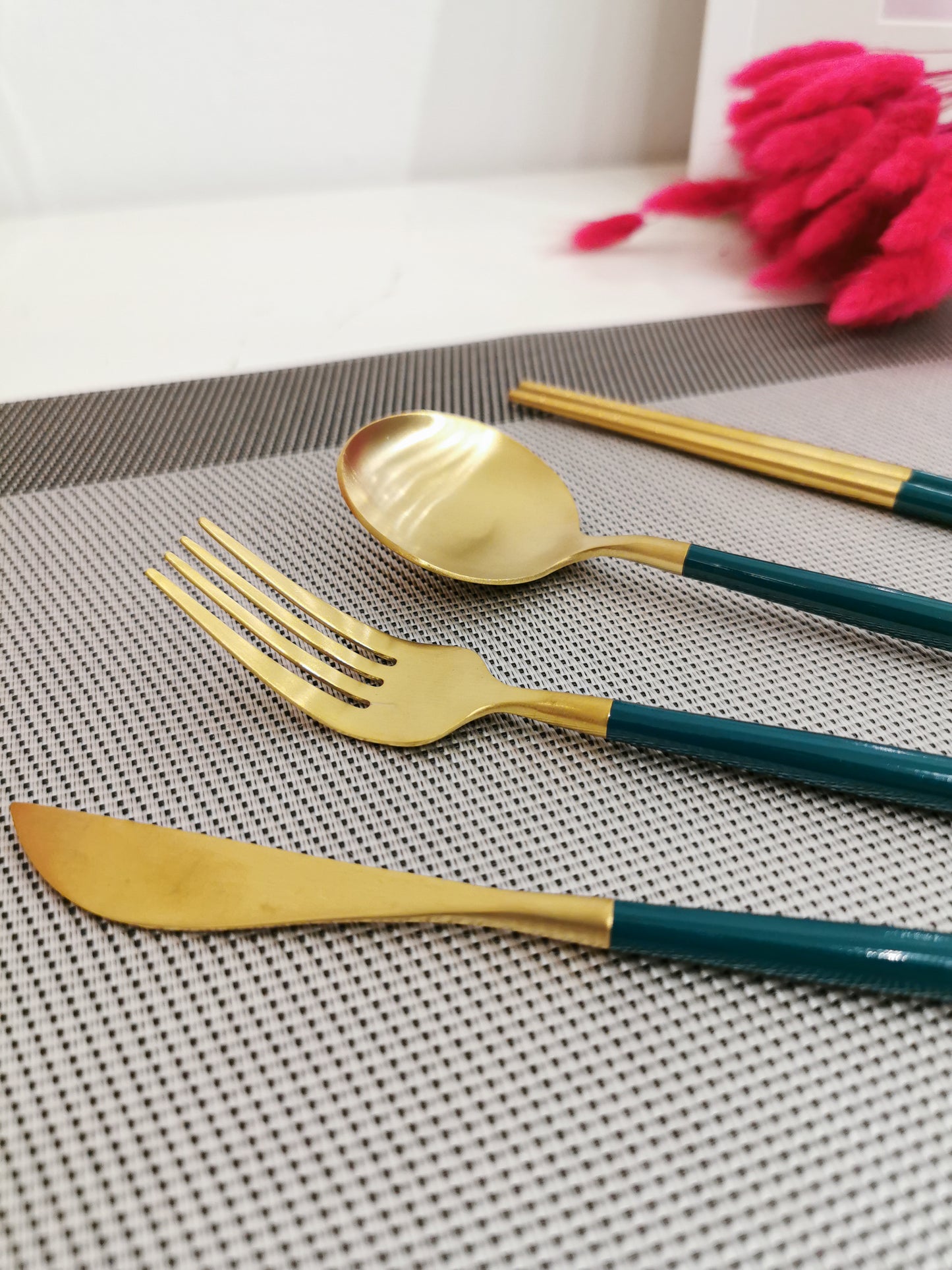 Stainless Steel Foldable Cutlery Set - Gold Green - Gifts by Art Tree