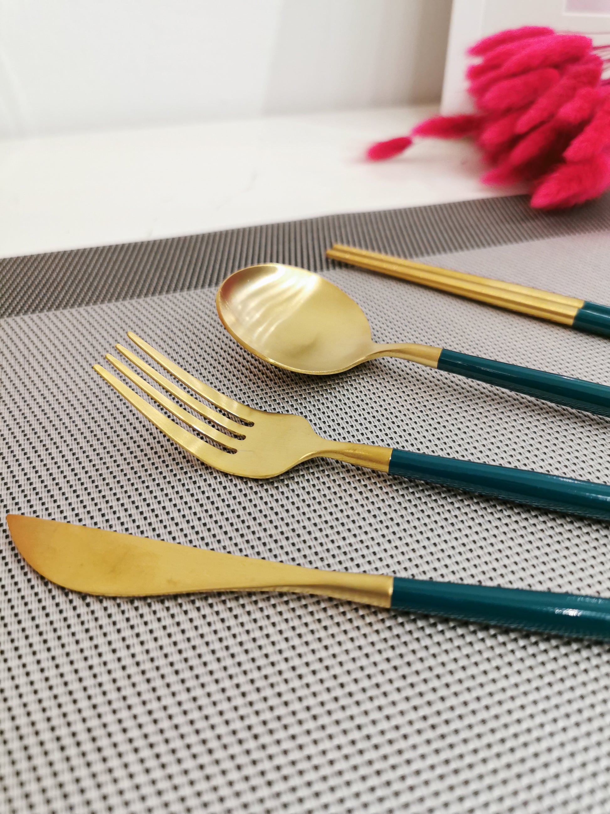 Stainless Steel Foldable Cutlery Set - Gold Green - Gifts by Art Tree