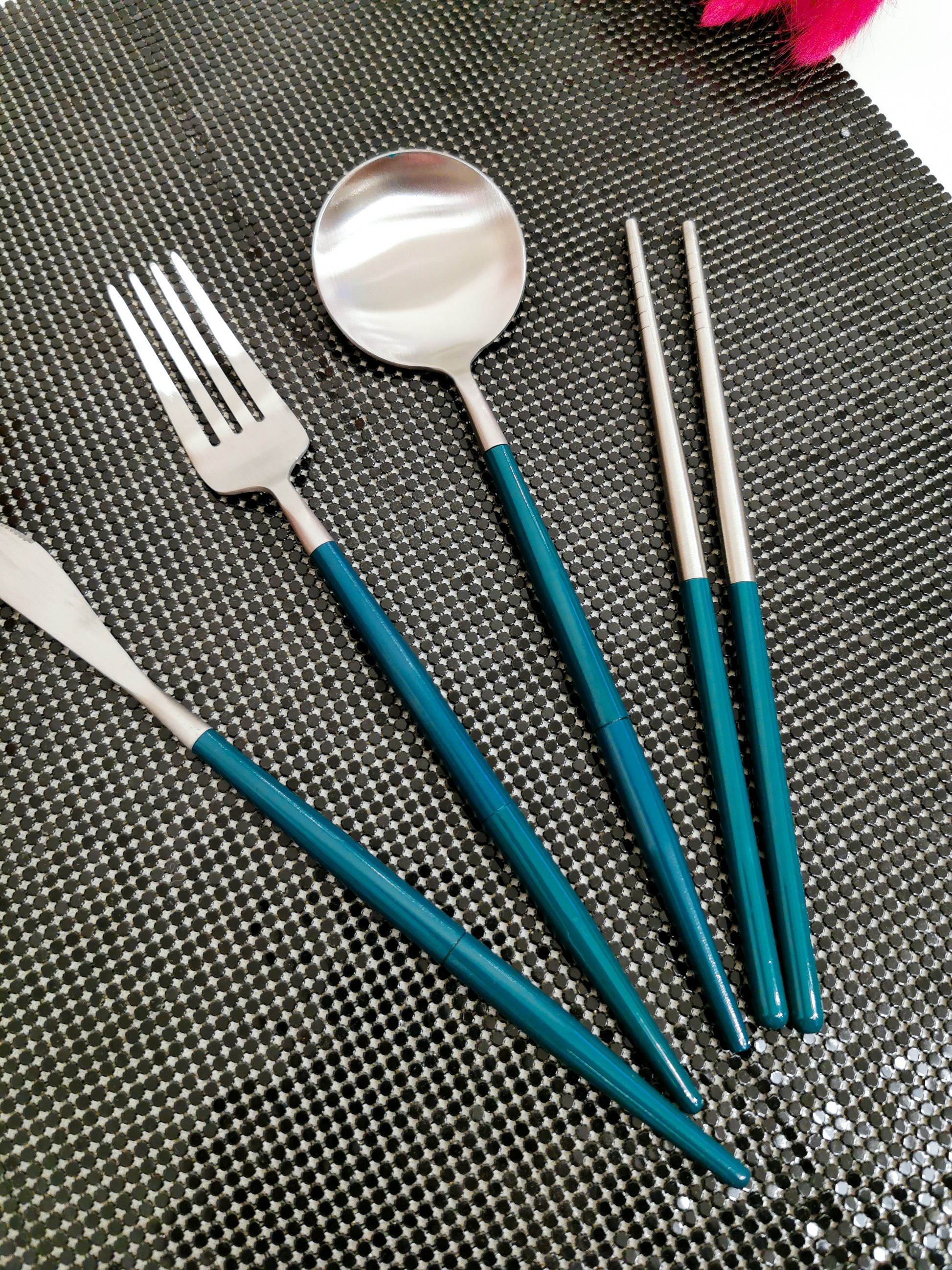 Stainless Steel Foldable Cutlery Set - Silver Green - Gifts by Art Tree