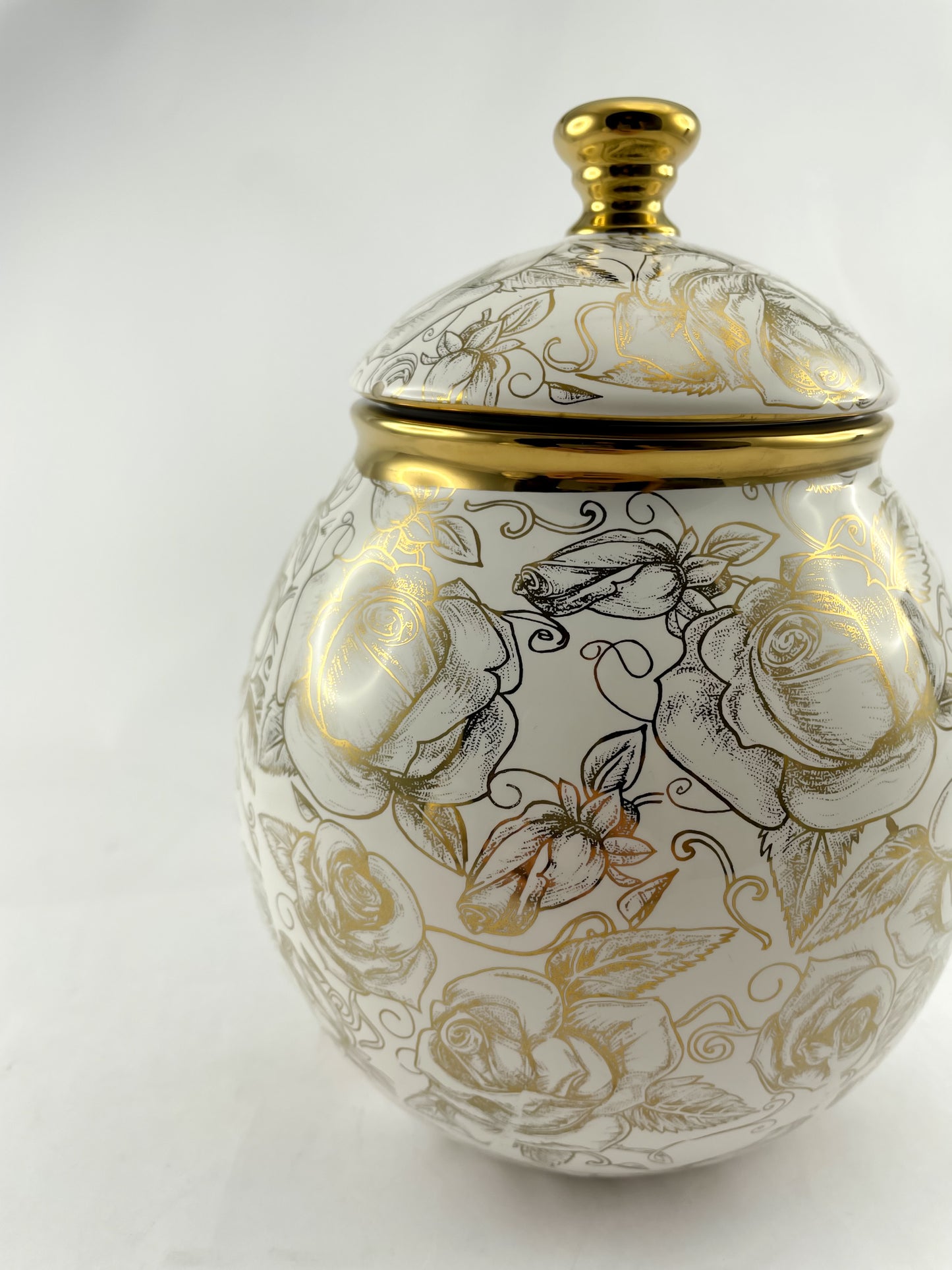 Floral Ceramic Jar w/ Gold Rim (M) - Gifts by Art Tree
