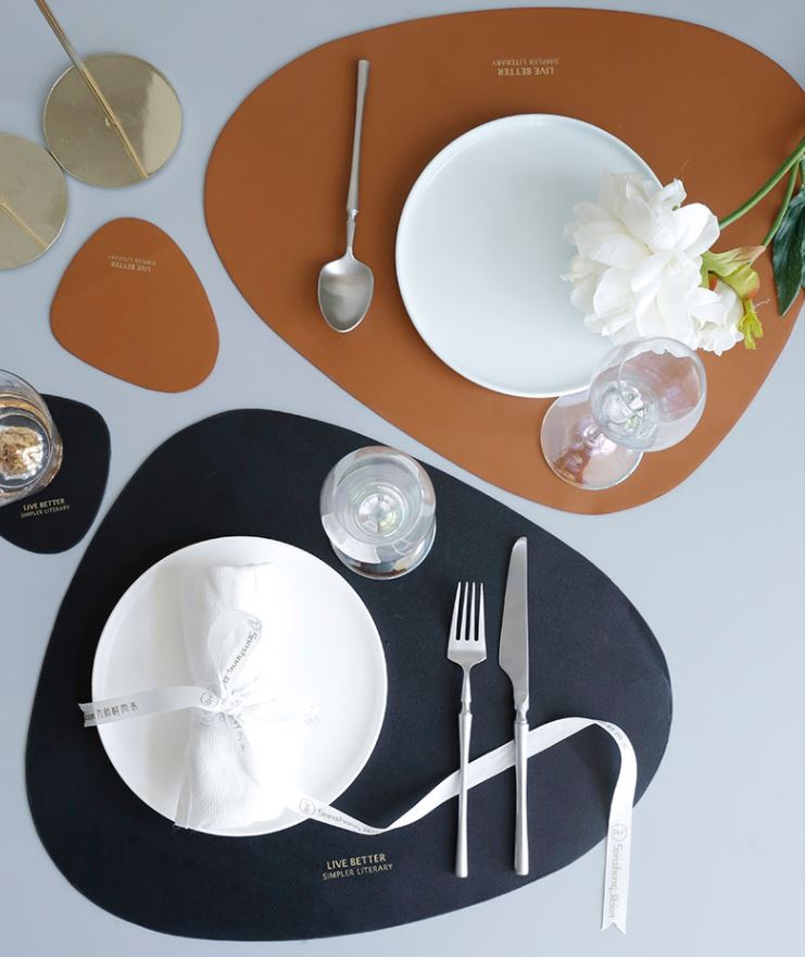 Agiou PU Placemat and Coaster Set - Black - Gifts by Art Tree