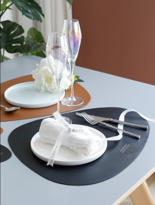 Agiou PU Placemat and Coaster Set - Black - Gifts by Art Tree