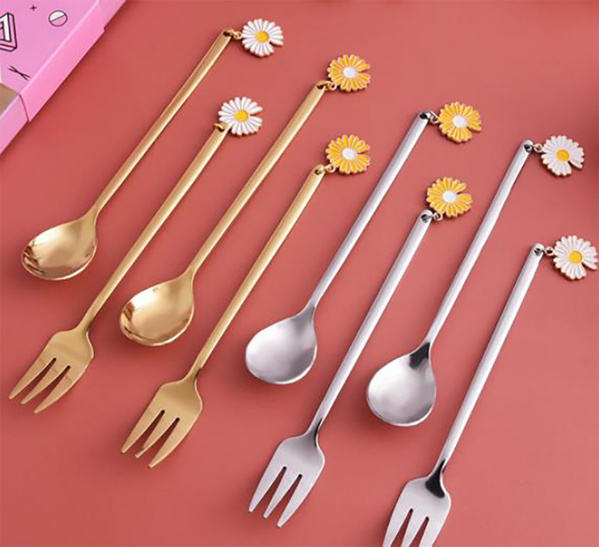 Daisy Dessert Spoons - Gold - Set of 3 - Gifts by Art Tree