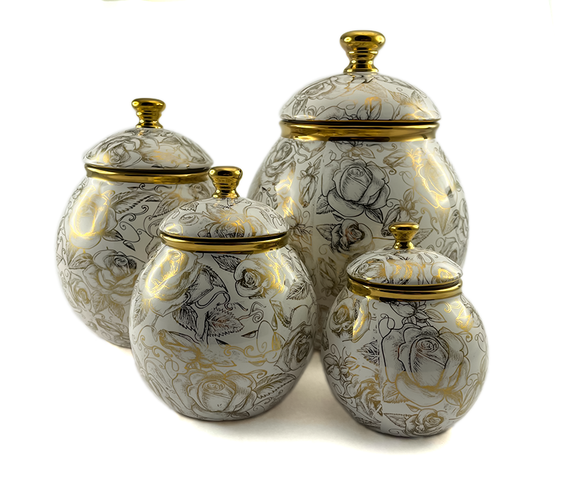 Floral Ceramic Jar w/ Gold Rim (M) - Gifts by Art Tree