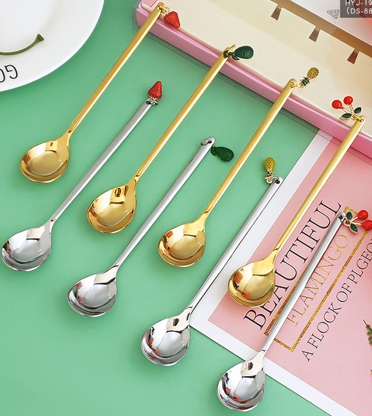 Fruity Dessert Fork & Spoon Set - Gold - Gifts by Art Tree
