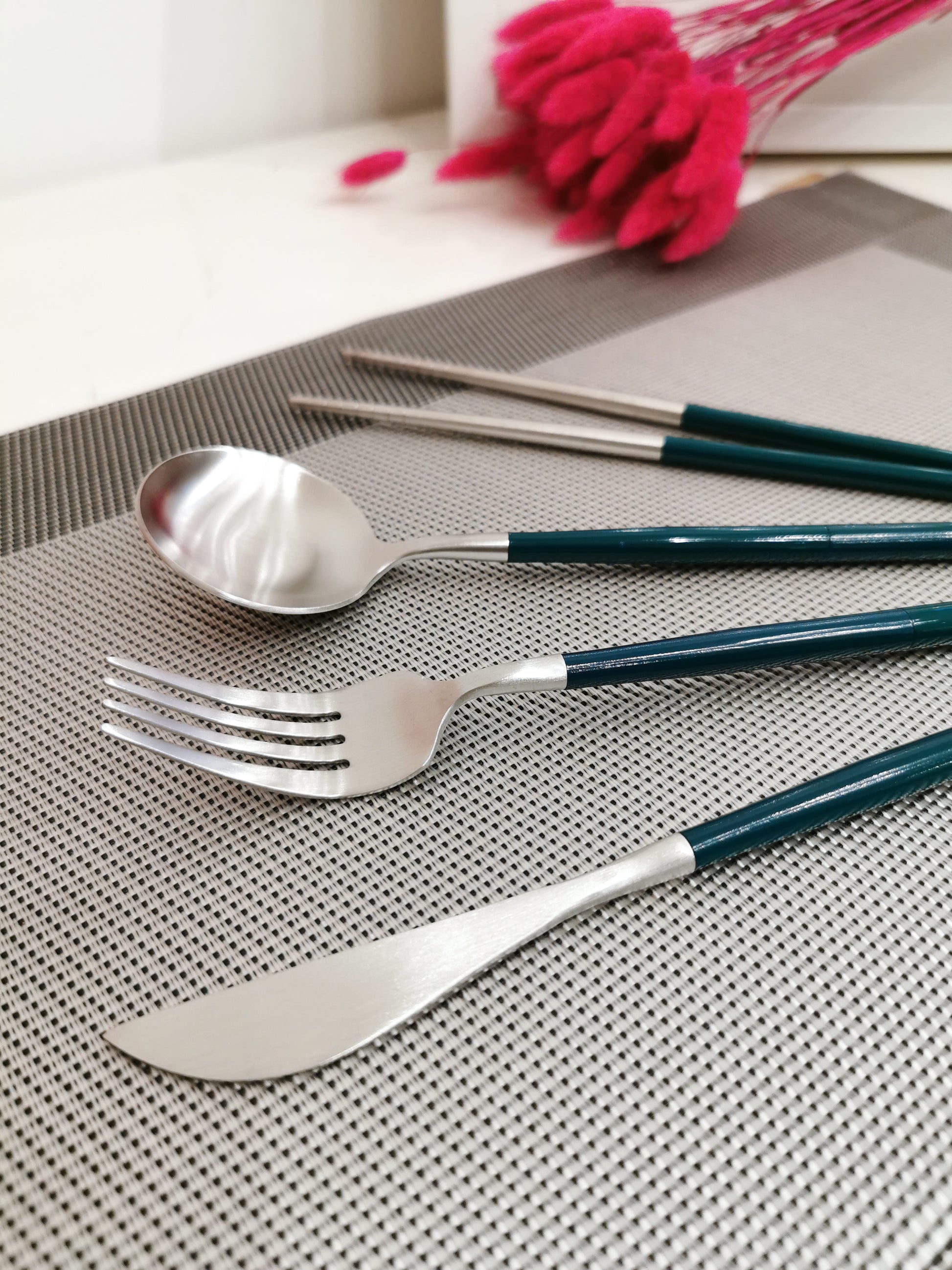 Stainless Steel Foldable Cutlery Set - Silver Green - Gifts by Art Tree