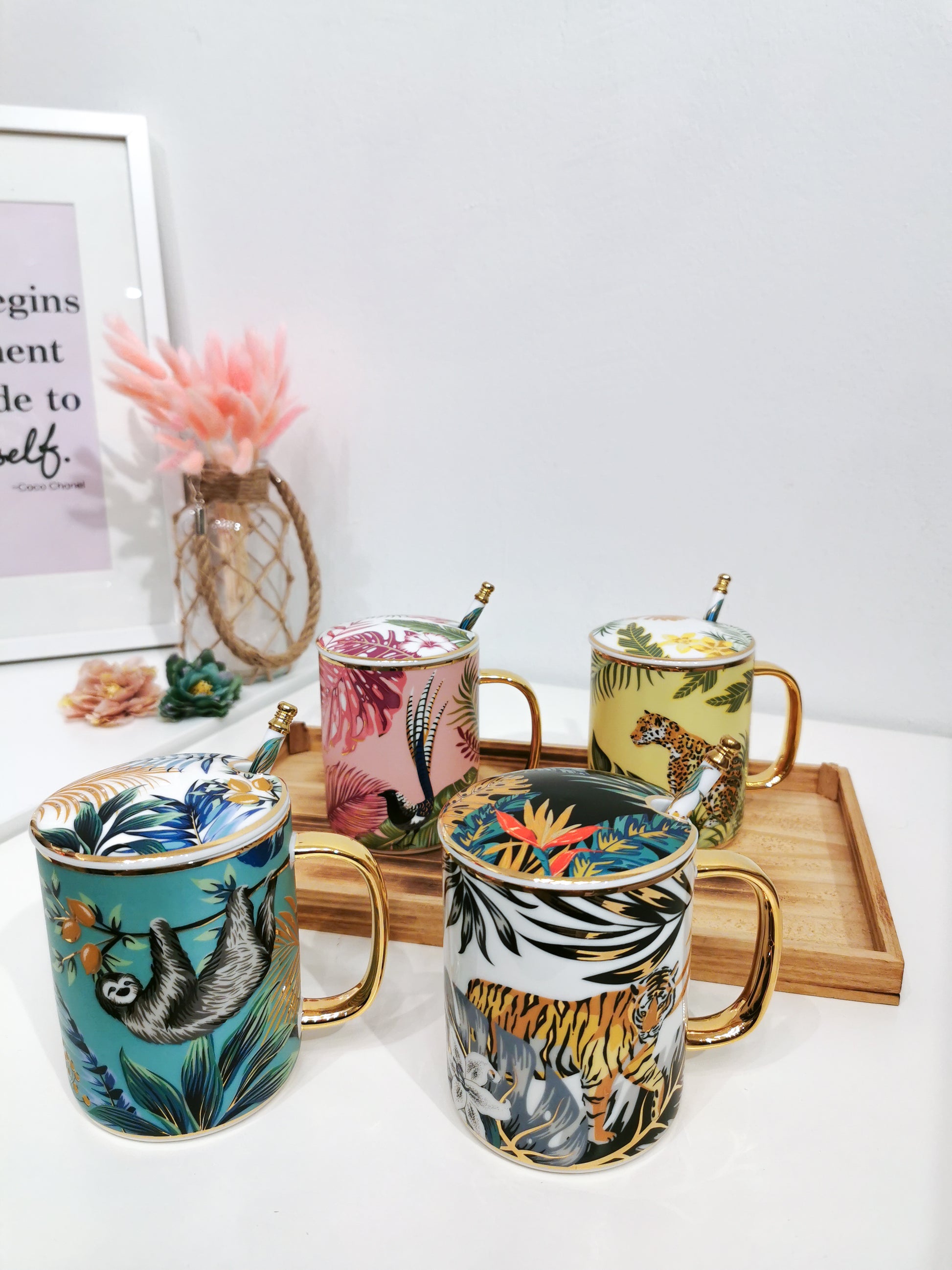 350ml Forest City Ceramic Mug Set - Dancing Peacock - Gifts by Art Tree