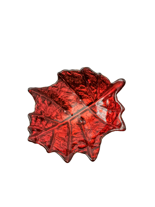Vintage Ruby Red Glass Leaf Shaped Plate/ Tray/ Dish - Small - Gifts by Art Tree