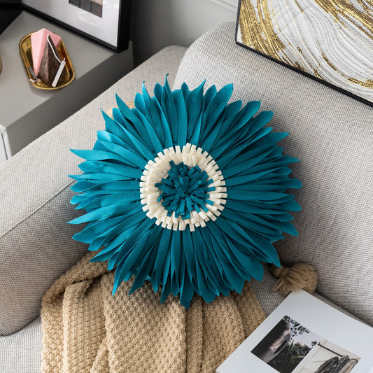 Rosette Pillow - Round Blue - Gifts by Art Tree